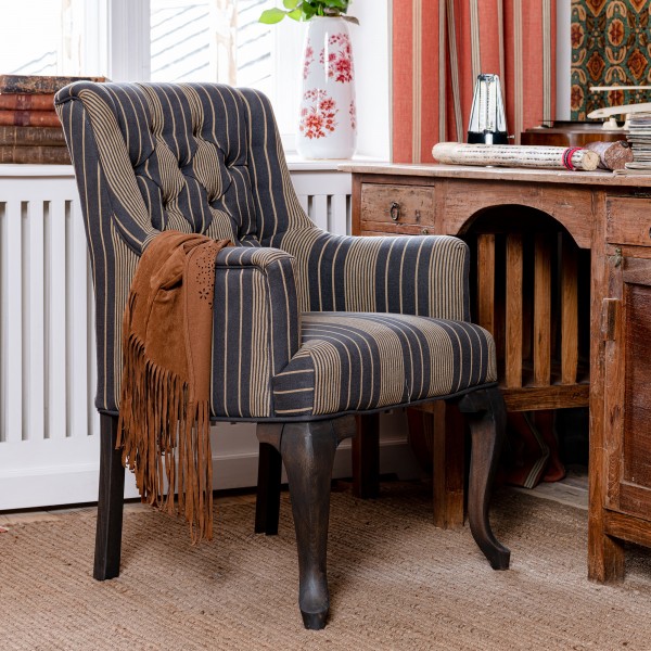 FITZROY TUFTED CHAIR - NEWPORT STRIPES Heavy Linen Fabric