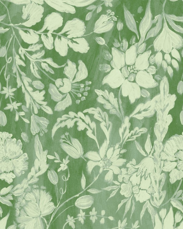 FLOWERY ORNAMENT Bud Green Wallpaper
