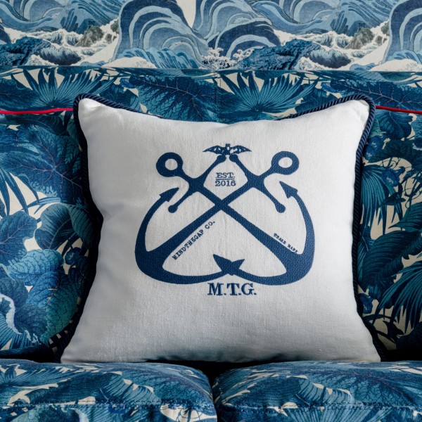 VINTAGE ANCHORS Linen Embroidered Cushion