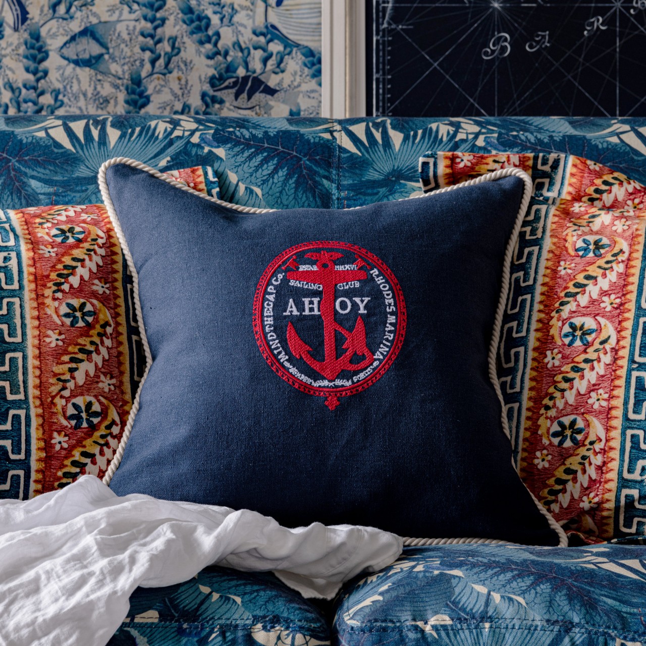 AHOY! Linen Embroidered Cushion