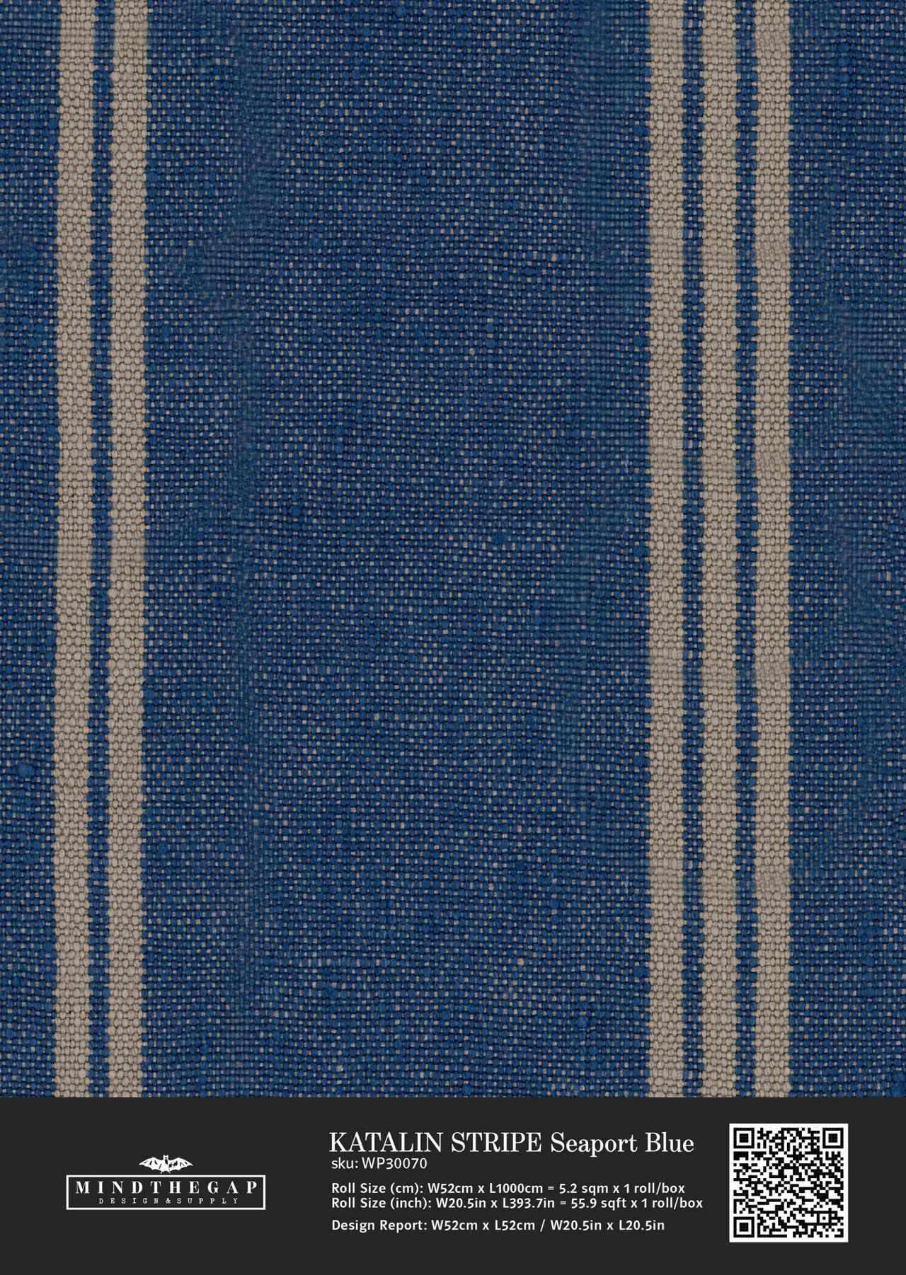 KATALIN STRIPE Seaport Blue Wallpaper Sample