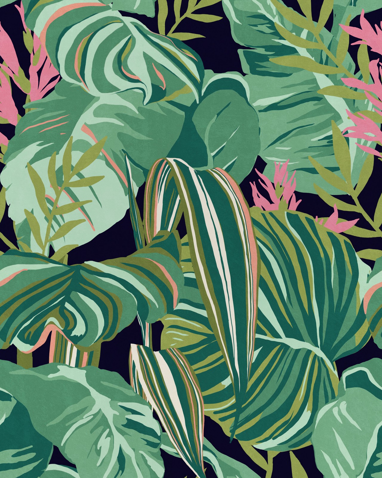 TROPICAL FOLIAGE Anthracite Wallpaper