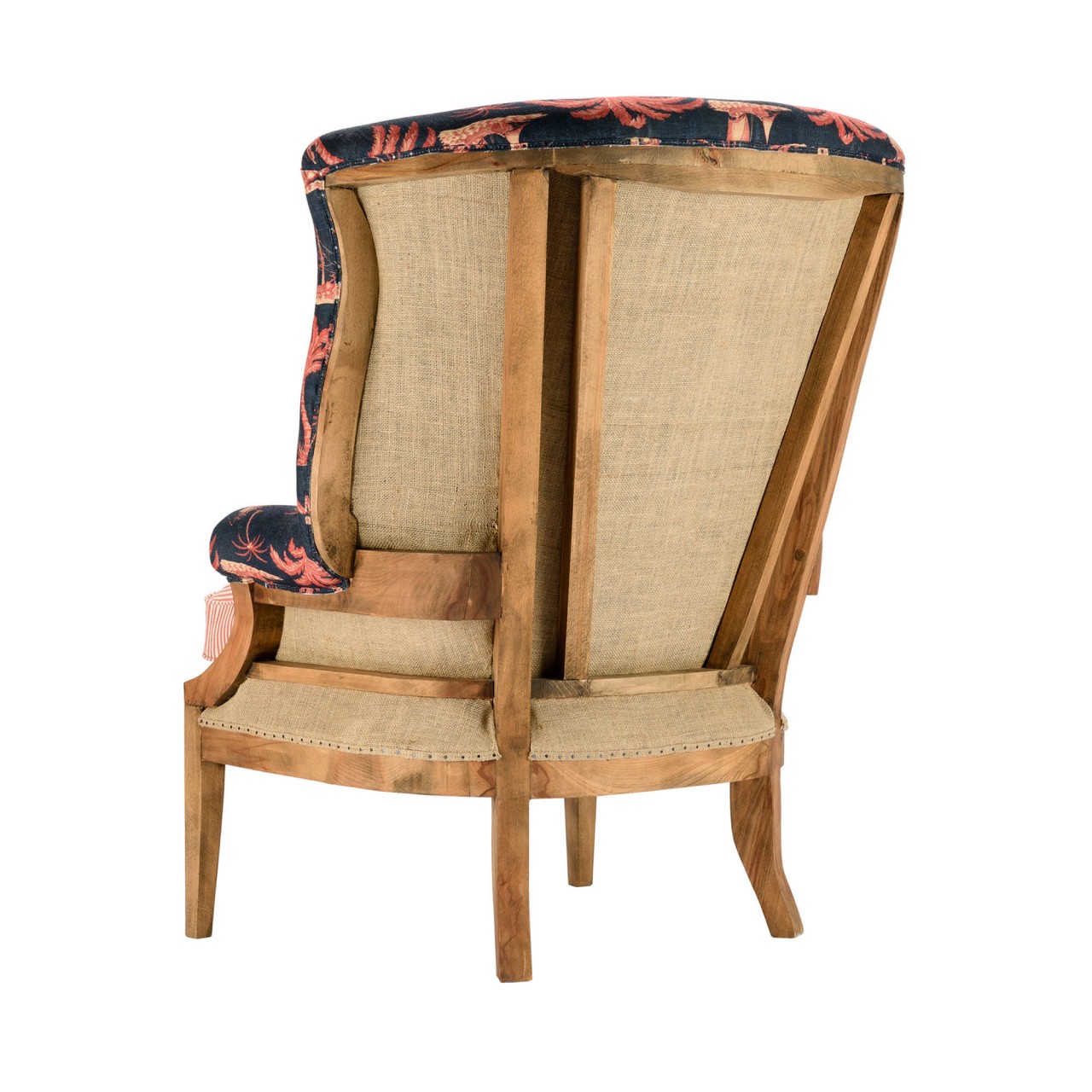 WILLIAM DECONSTRUCTED WING CHAIR - AEGEAN Indigo Fabric and RHUBARB STRIPE Linen