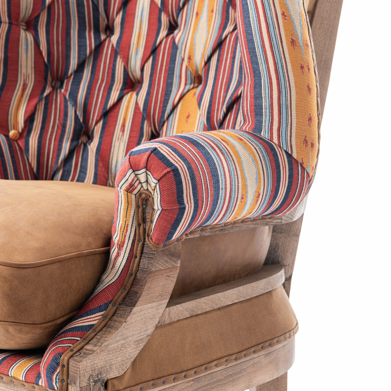 WILLIAM DECONSTRUCTED WING CHAIR (Leather seat cushion) - NEYSHABOUR Woven Fabric